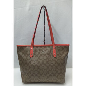 Coach City Signature Brown Leather Double Handles Tote Bag